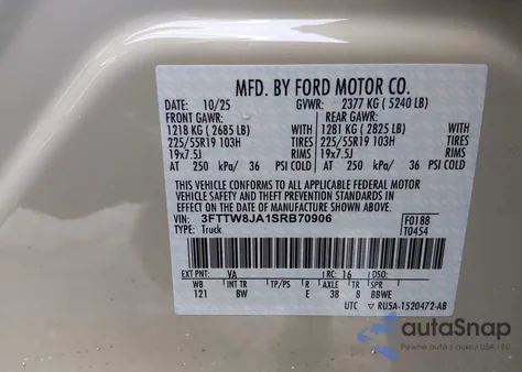 2025 Ford Maverick Xlt z USA, uszkodzony, nr VIN 3FTTW8JA1SRB70906